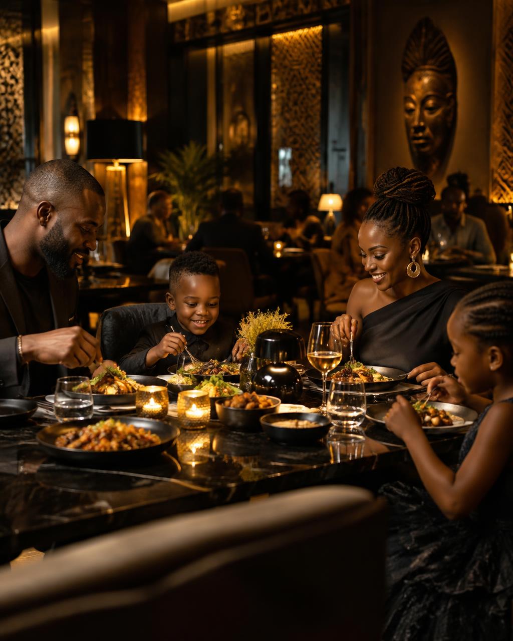 Family dining together at Black Bell